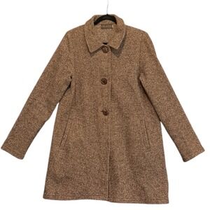 Hilana Brown Wool Blend Button Front‎ Coat Jacket  Medium Tweed Quiet Luxury